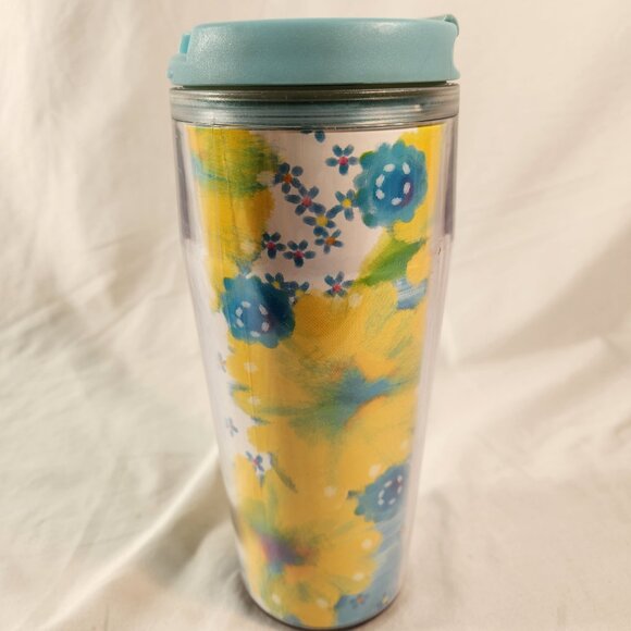Starbucks Spring Floral Traveler Tumbler Acrylic Coffee Mug 2004 Yellow 16oz - Picture 1 of 13